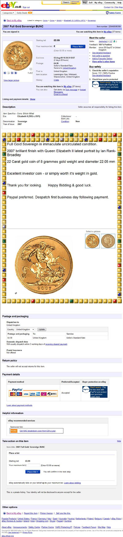 deekerbo1 Using Our Mint Condition 2007 Gold Sovereign Image in eBay Auctions